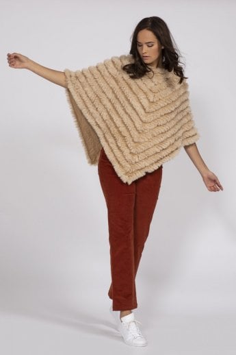 Mocha Cashmere Blend Faux Fur Poncho