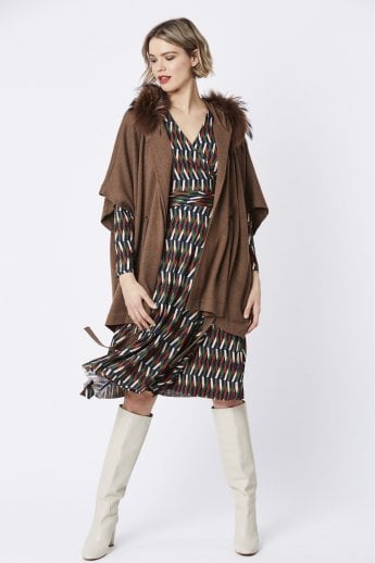Mocha Cashmere Hooded Fox Fur Cardigan