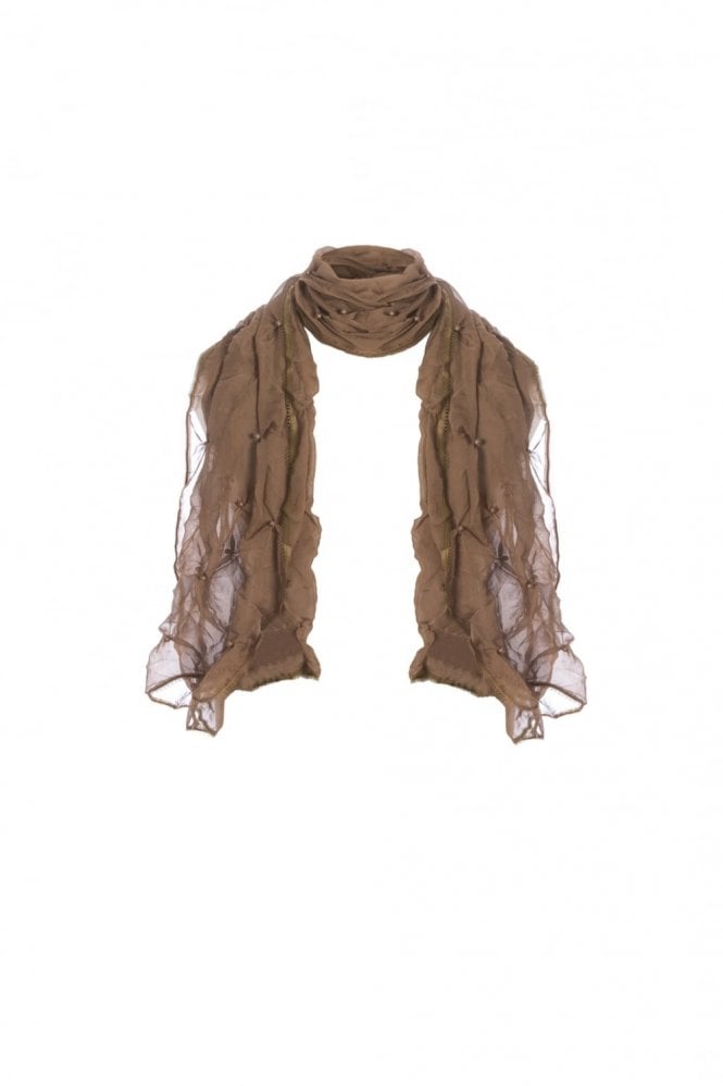 JAYLEY Mocha Chiffon Silk Scarf with Pearls