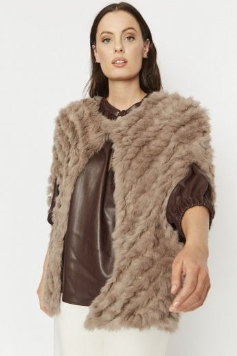 Mocha Coney Fur and Faux Suede Cape