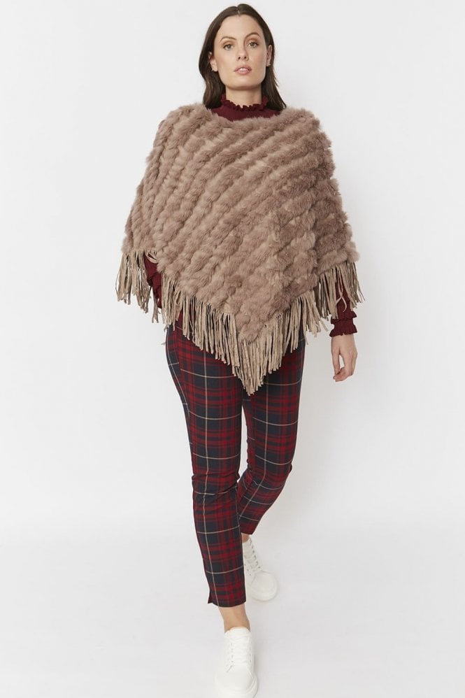 JAYLEY Mocha Coney Fur and Faux Suede Poncho