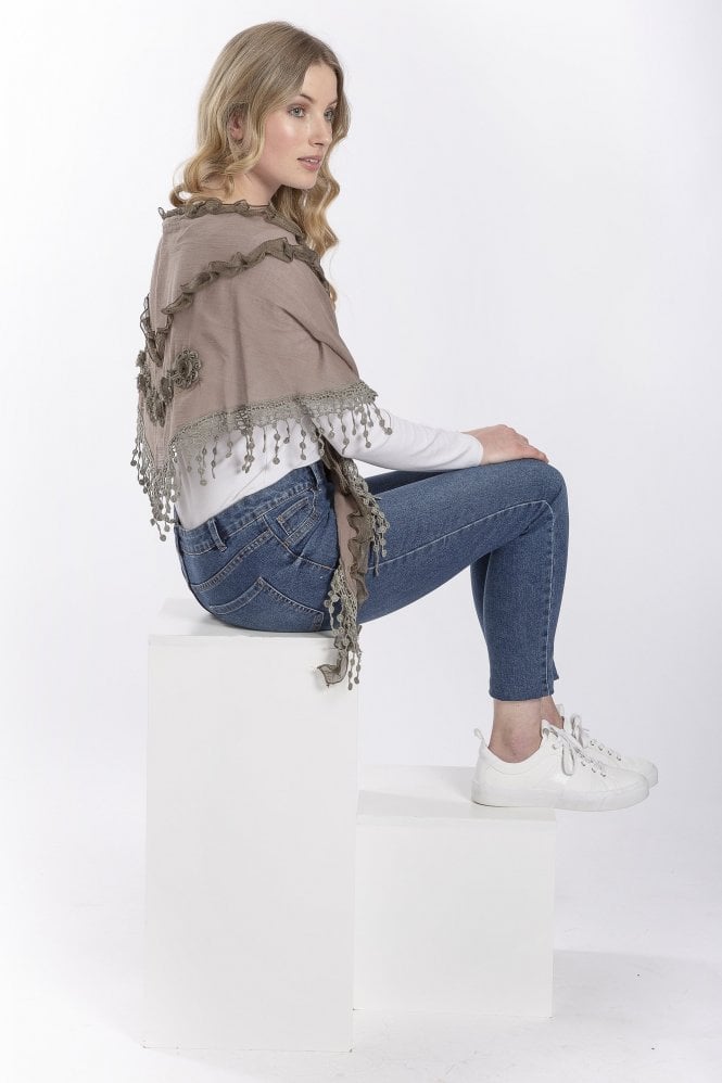 JAYLEY Mocha Cotton Embroidery Triangle Scarf