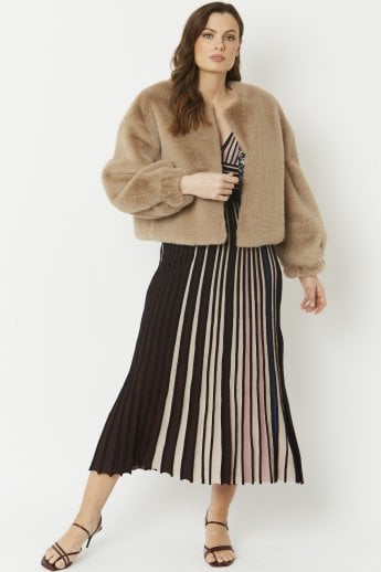 Mocha Cropped Faux Fur Jacket