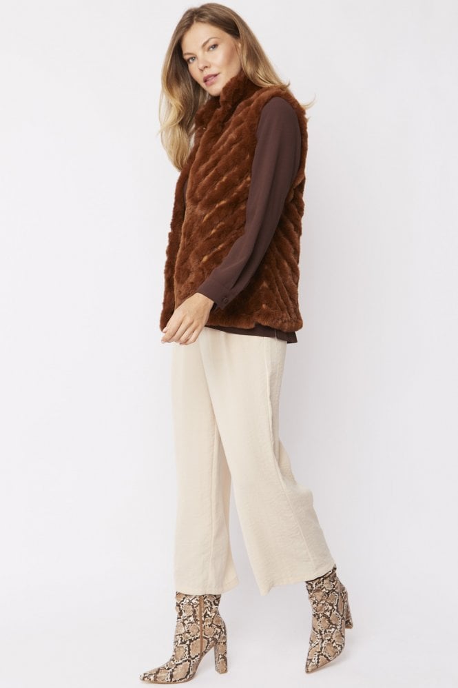 JAYLEY Mocha Faux Fur Faux Suede Diagonal Stripe Vest