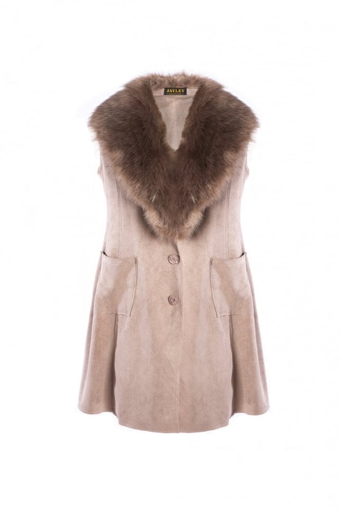 JAYLEY Mocha Faux Fur Faux Suede Vest