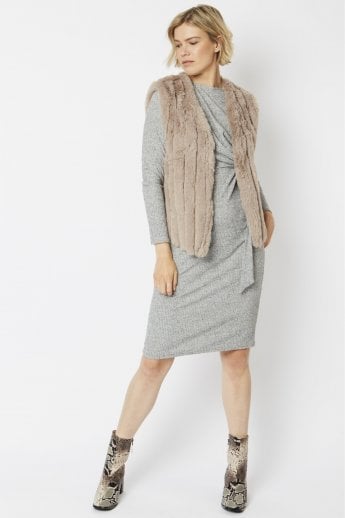 Mocha Faux Fur Faux Suede Vertical Stripe Gilet | Waistcoat