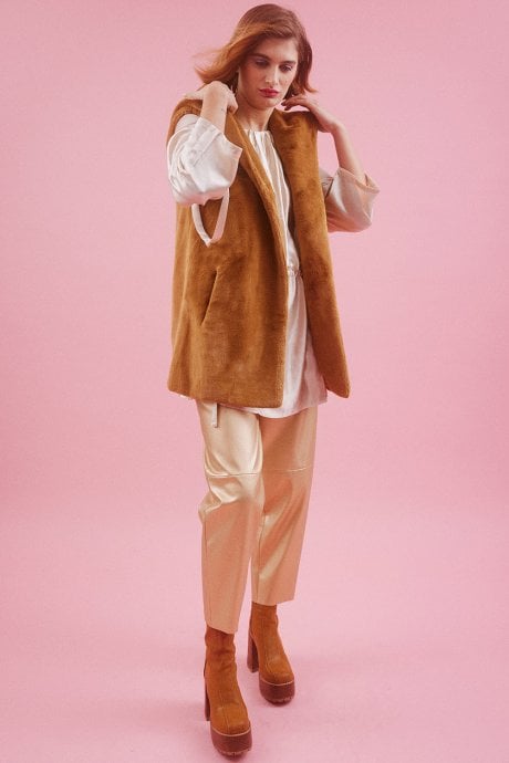 Mocha Faux Fur Hooded Gilet | Waistcoat