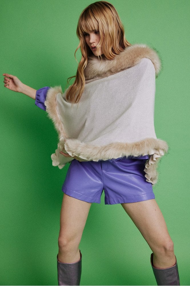 JAYLEY Mocha Faux Fur Poncho