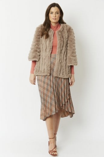 Mocha Faux Fur Striped Coat