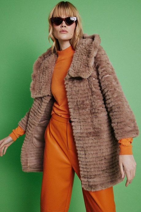 Mocha  Faux Mink Fur Hooded Coat