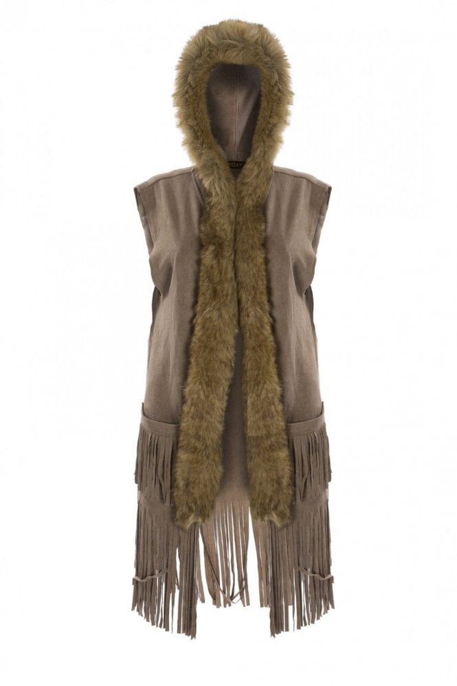 JAYLEY Mocha Faux Suede and Faux Fur Vest