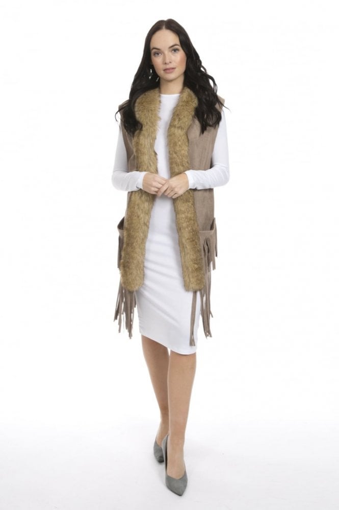 JAYLEY Mocha Faux Suede and Faux Fur Vest