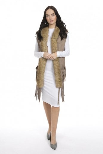 Mocha Faux Suede and Faux Fur Gilet | Waistcoat