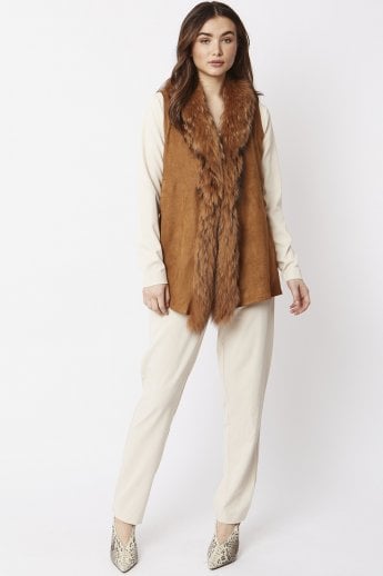 Mocha Faux Suede and Fox Fur Gilet