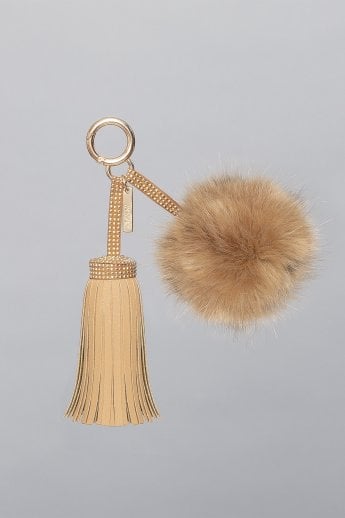 Mocha Faux Suede Faux Fur Pom Charm