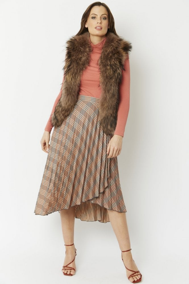 JAYLEY Mocha Faux Suede Gilet with Fox Fur Trim