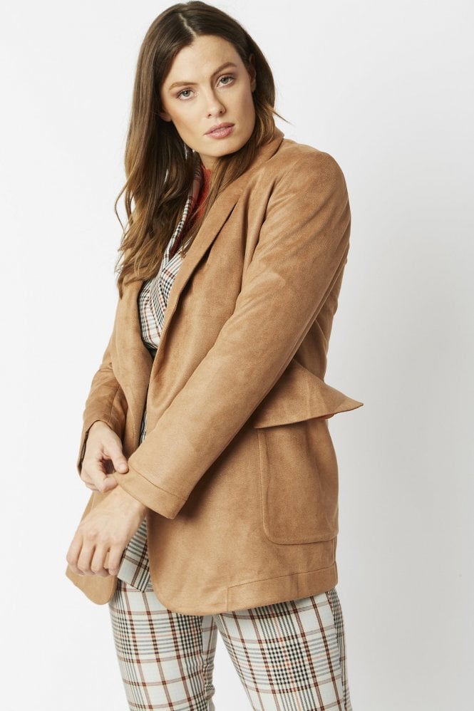 JAYLEY Mocha  Faux Suede Glitter Effect Blazer Jacket