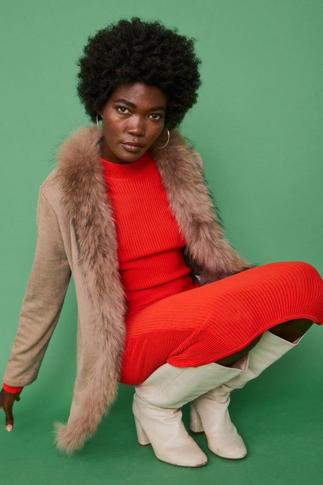 JAYLEY Mocha Faux Suede Jacket with Real Fur Collar Edging