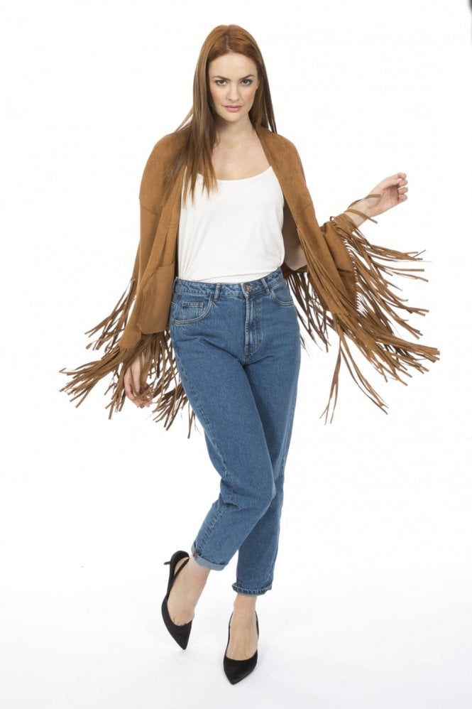 JAYLEY Mocha Faux Suede Tassel Cape With Pockets
