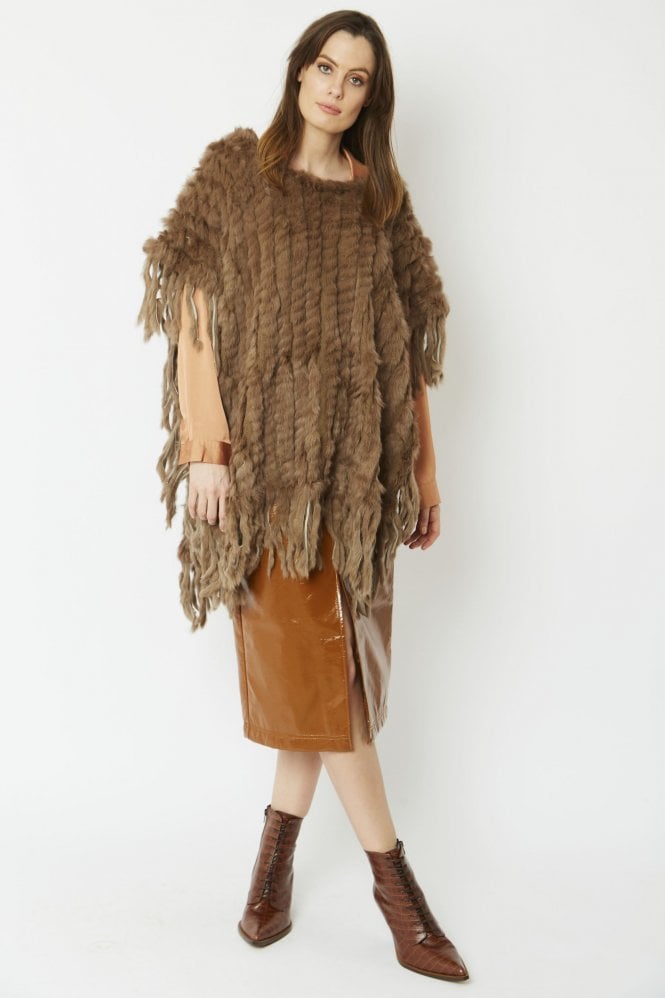JAYLEY Mocha Fine Coney Fur Poncho