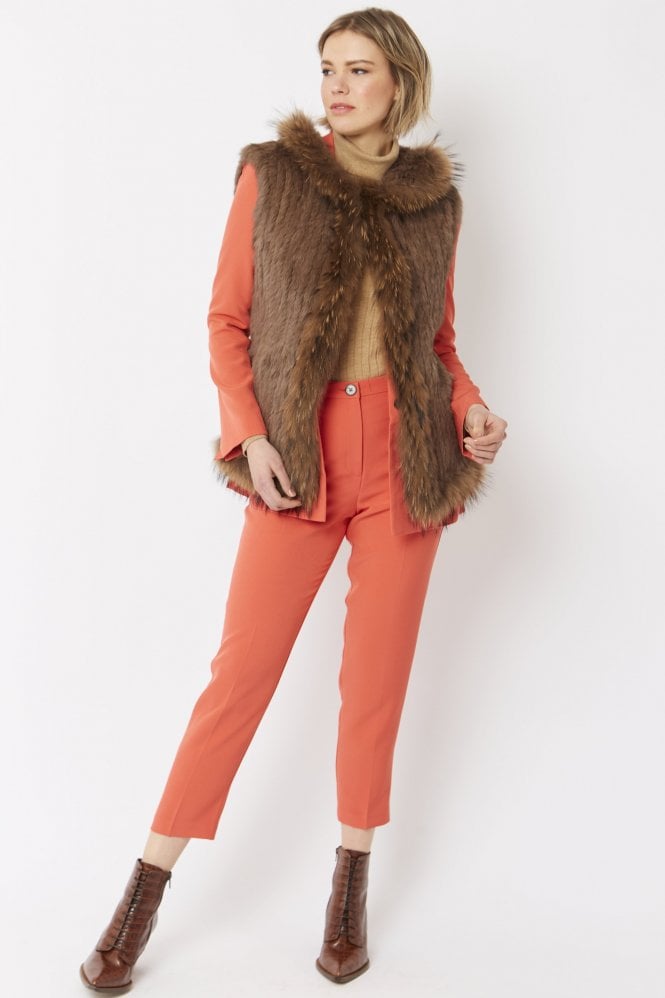 JAYLEY Mocha Fox and Coney Fur Hooded Gilet