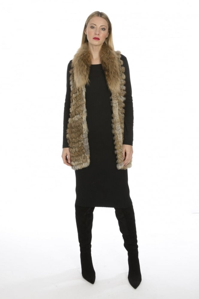 JAYLEY Mocha Fox and Coney Fur Knitted Gilet