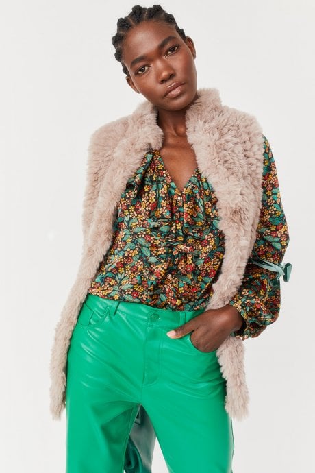 Mocha Hand Knitted Faux Fur Gilet | Waistcoat