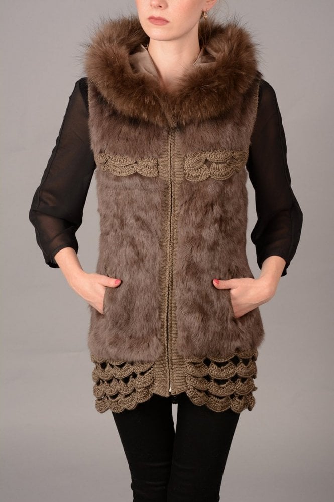 JAYLEY Mocha Hooded Fox Fur Gilet
