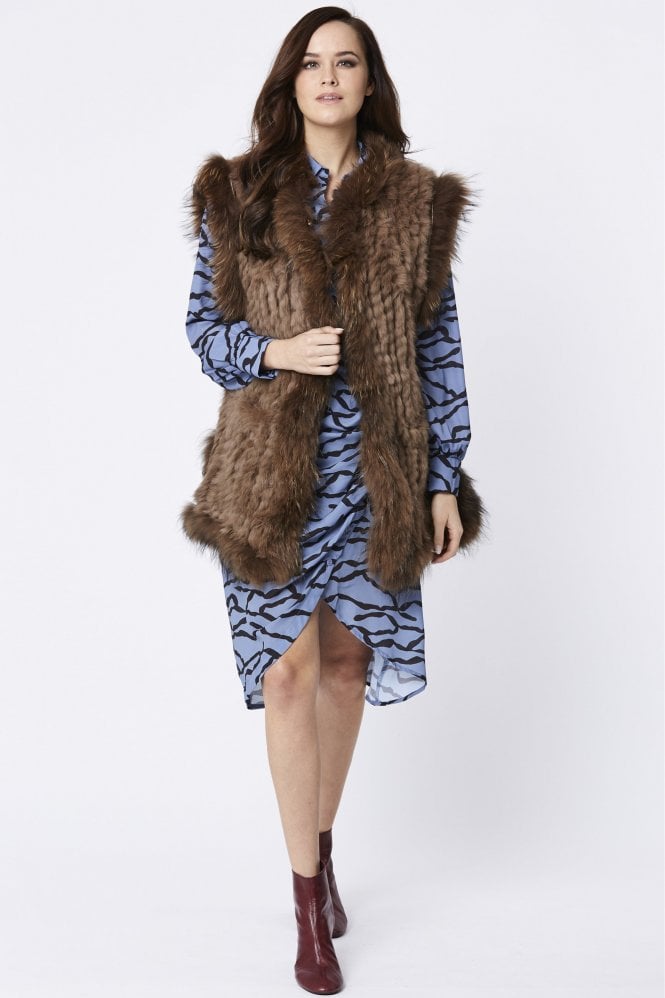 JAYLEY Mocha Long Fox and Coney Fur Gilet