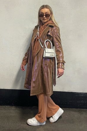 Mocha Metallic Faux Suede Trench Coat