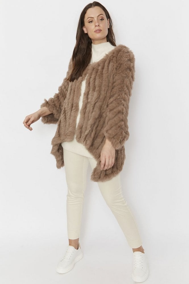 JAYLEY Mocha Mid Length Asymmetrical Coney Fur Jacket