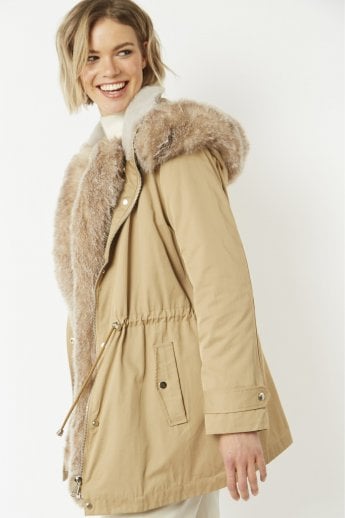 Mocha Parka with Detachable Faux Fur Trim
