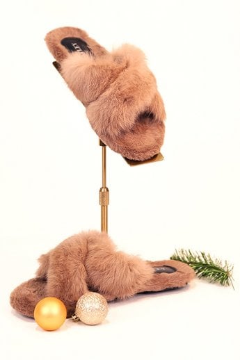 Mocha Unisex Coney Fur Slippers