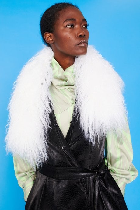 Mongolian Fur Collar in White