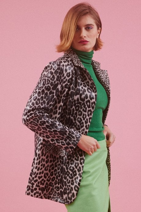 Mono Leopard Faux Suede Animal Print Blazer Jacket