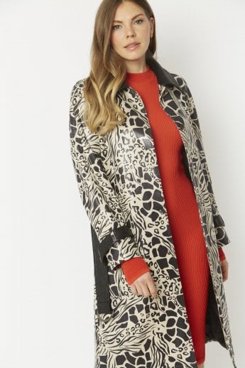 Mono Leopard Faux Suede Snakeskin Effect Animal Print Coat