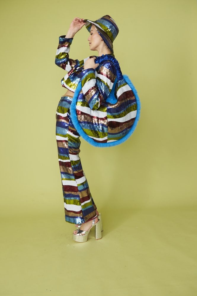 JAYLEY Multi Coloured Hand Made Bamboo Sequins Gaga Bag