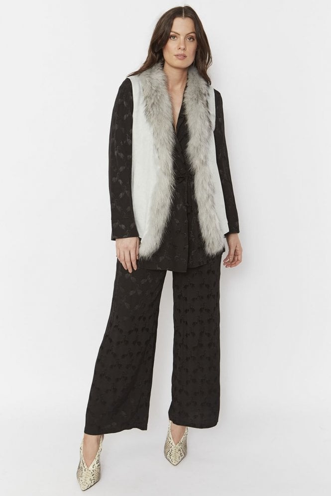 JAYLEY Multi Faux Suede and Fox Fur Gilet