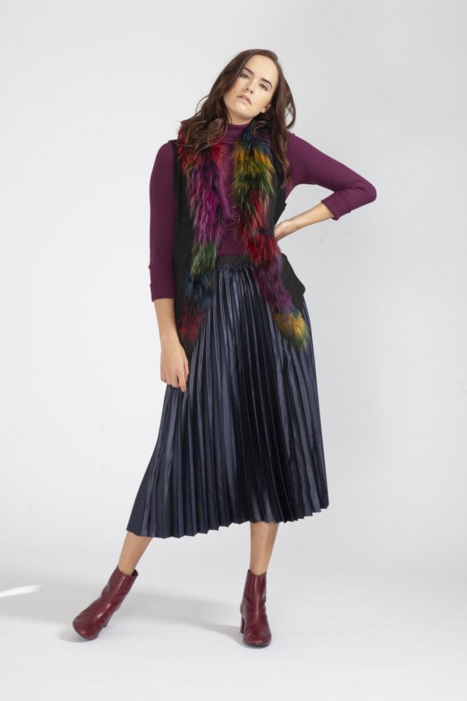 JAYLEY Multi Faux Suede and Fox Fur Gilet