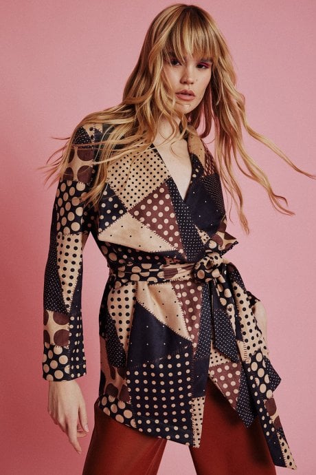 Multi Faux Sueded Polka Dot Coat