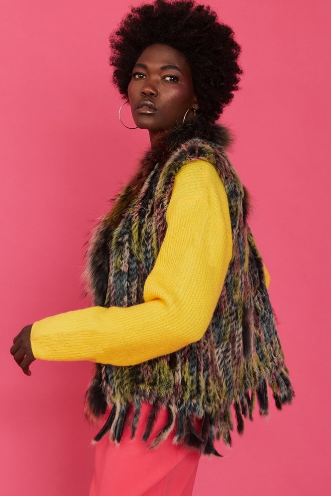 JAYLEY Teal Fox And Coney Fur Gilet