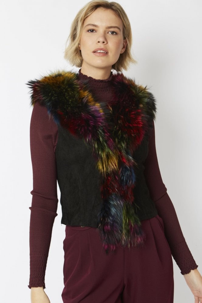 JAYLEY Multi Fox Fur and Faux Suede Gilet