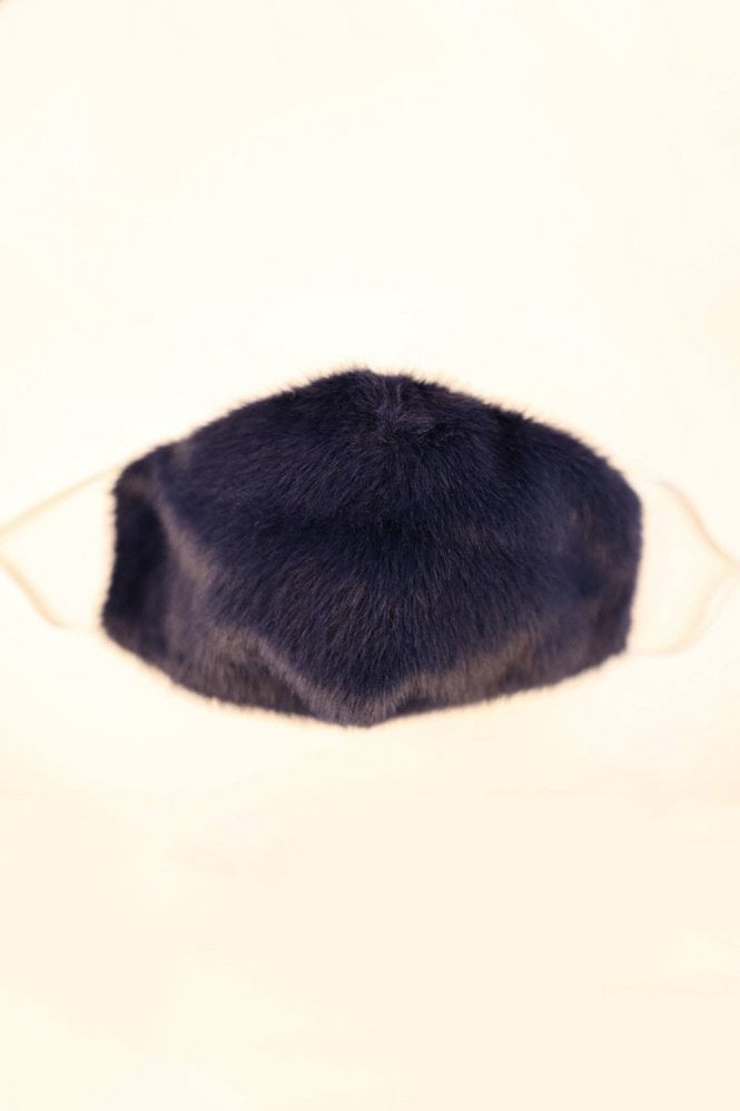 JAYLEY Navy Faux Fur & Cotton Reusable Face Mask