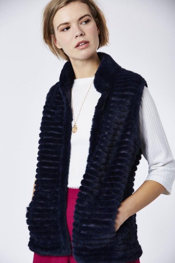 JAYLEY Navy Faux Fur Faux Suede Vest
