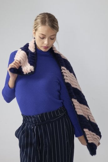 Navy Faux Fur Hand Knitted Scarf