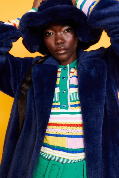Navy Faux Fur Oversized Hat