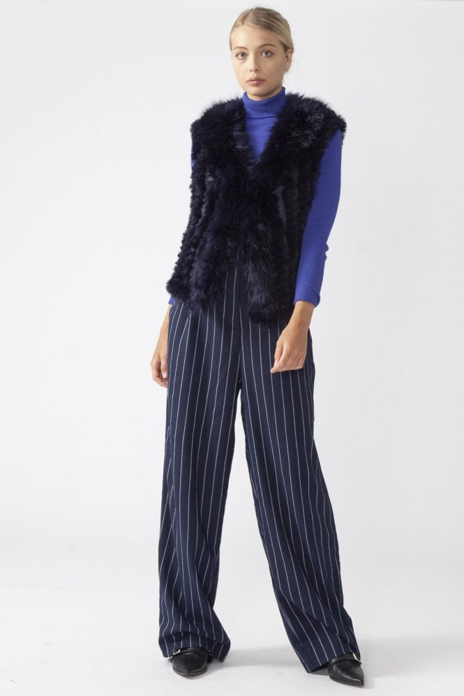 JAYLEY Navy Faux Suede and Knitted Faux Fur Vest