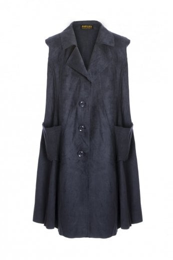 Navy Faux Suede Long Length Gilet | Waistcoat