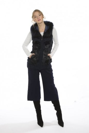 Navy Fox and Coney Fur Hooded Gilet