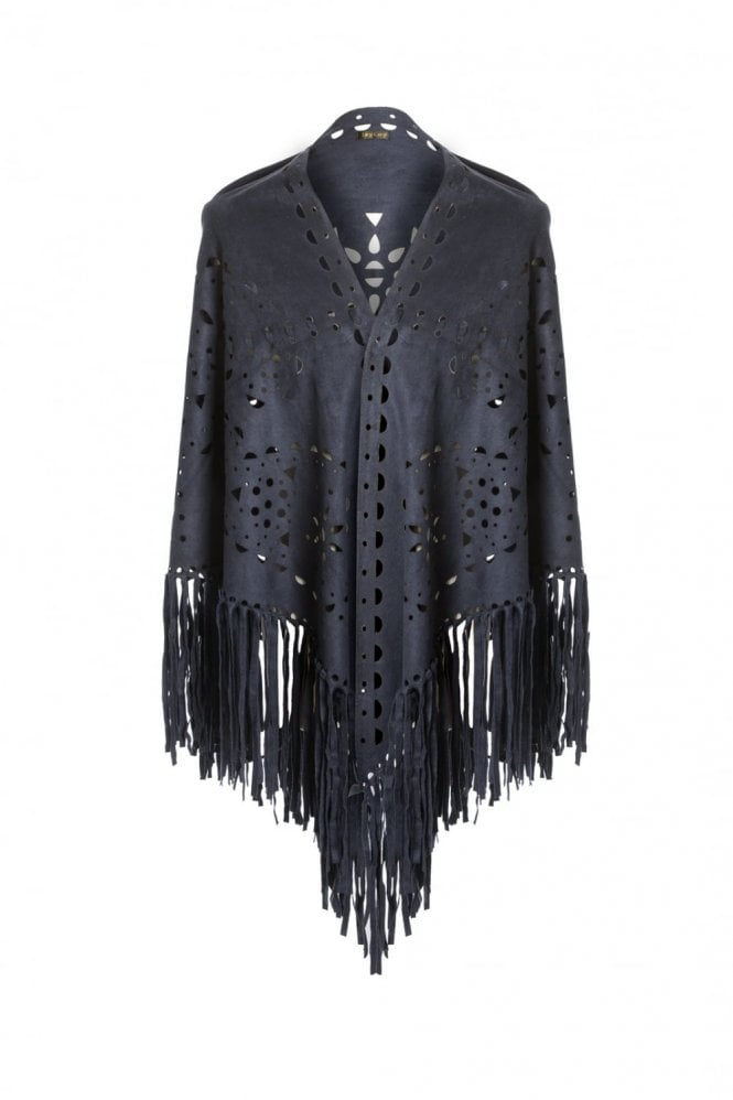 JAYLEY Navy Gwenna Faux Suede Cape